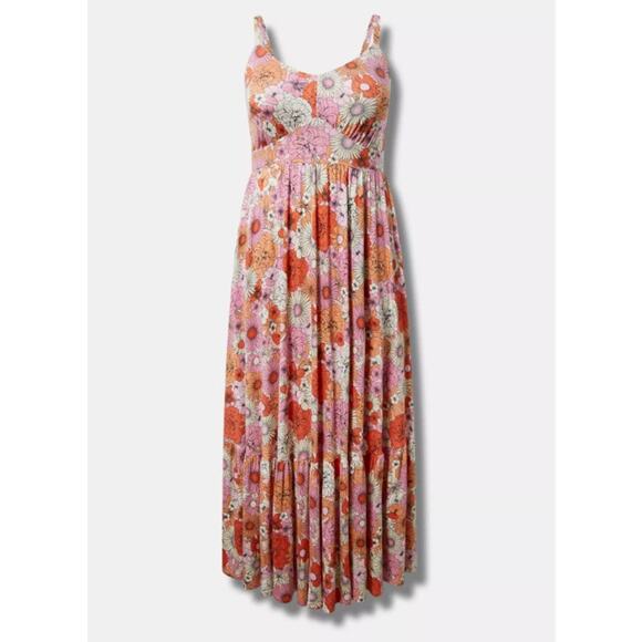 Torrid Women's Plus Size Pink & Orange Floral Maxi Dress Size 4 4X Flowers - Picture 1 of 5